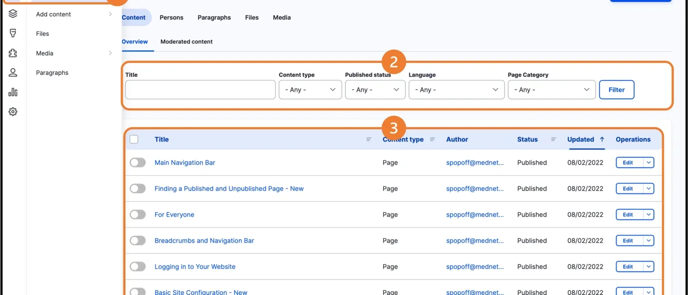 Example of Content statues Steps 1 to 3