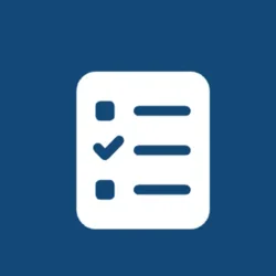  Solid blue screen with the icon of a "checklist" centered in white.