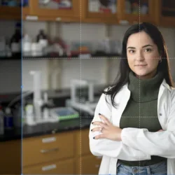 Cropping image of woman in lab