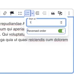 Example of inserting a reverse ordered numbered list