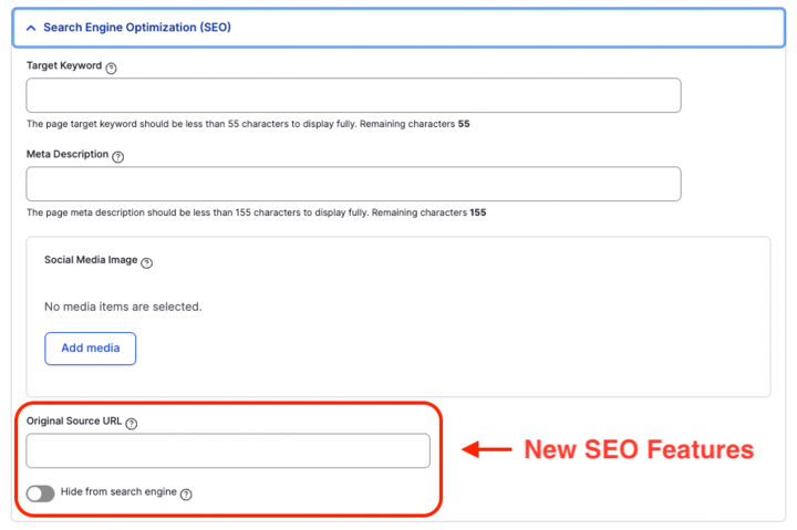 SEO Features Update