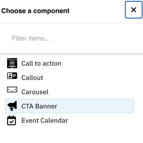 Example of the choose a dropdown menu with CTA  Banner selected   